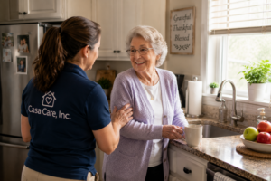 Caregiver providing friendly home care assistance to senior in Hoffman Estates, IL