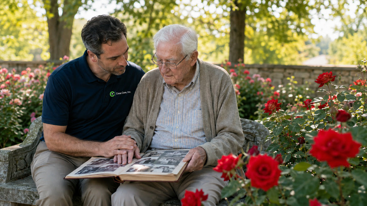 Caregiver providing compassionate home care support to a senior in Elgin, IL
