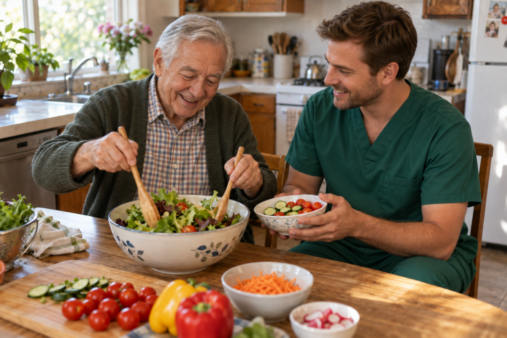 Personalized caregiver assistance with an everyday home routine 